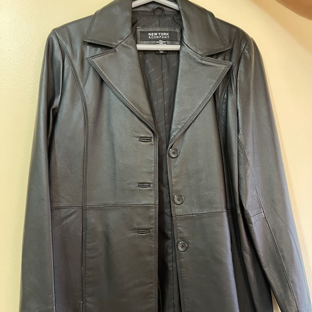 Black leather jacket button down